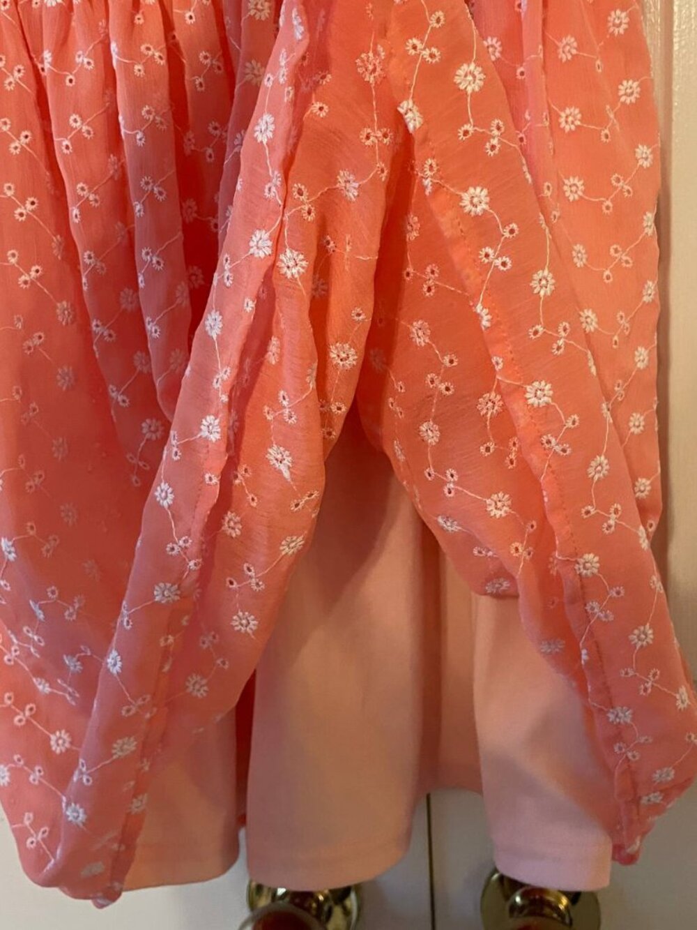 Sweet Peach eyelet Babydoll Dress - Cottagecore Floral Embroidery Girls Size 10 - Picture 3 of 8